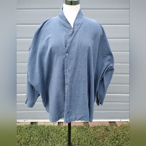 Eskandar Shirt Womens 1 Blue Button Up Cotton Relaxed Oversized Neiman Marcus